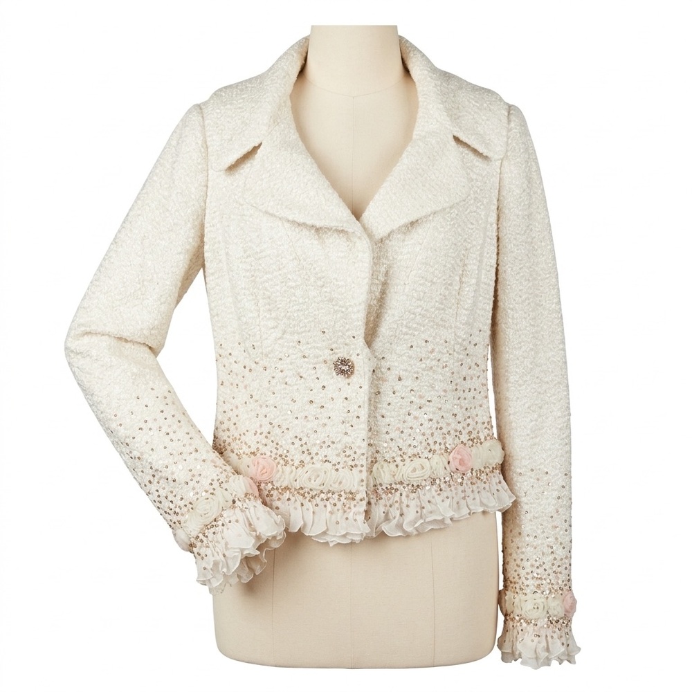 Escada Cream Textured Blazer with Embellishments